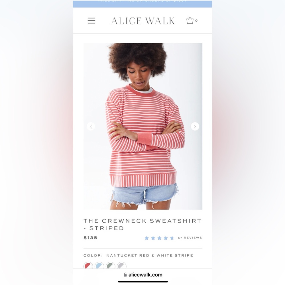Alice Walk "The Crewneck Sweatshirt Striped" in size small.